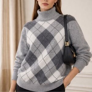 Vintage Lambswool Argyle Turtleneck Sweater Made in New Zealand